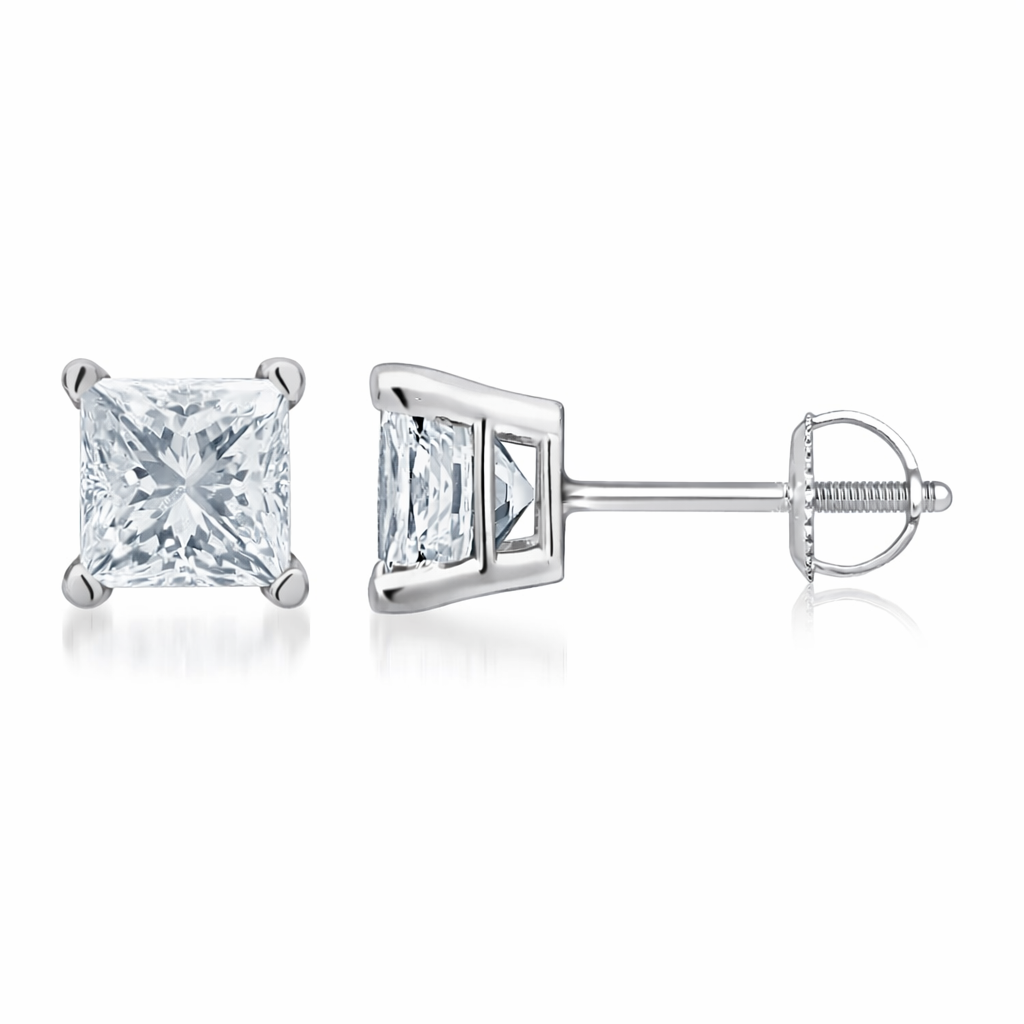 PRINCESS | 2.02 Ct Princess Shape Studs Earring in 18K White Gold - Lab Grown Diamond