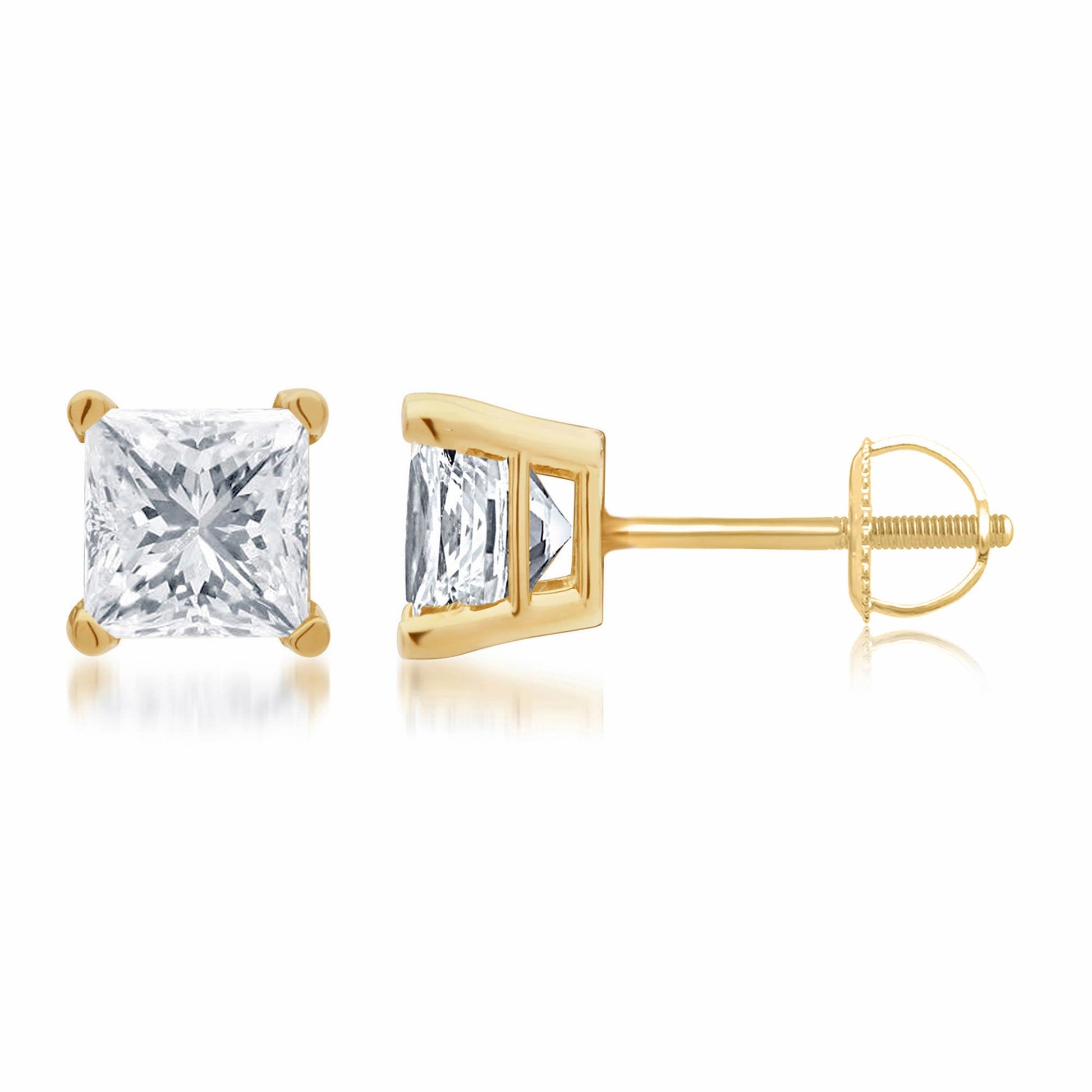 PRINCESS | 2.02 Ct Princess Shape Studs Earring in 18K Yellow Gold - Lab Grown Diamond