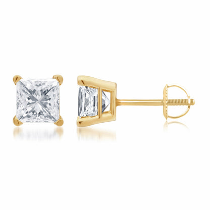 PRINCESS | 2.02 Ct Princess Shape Studs Earring in 18K Yellow Gold - Lab Grown Diamond