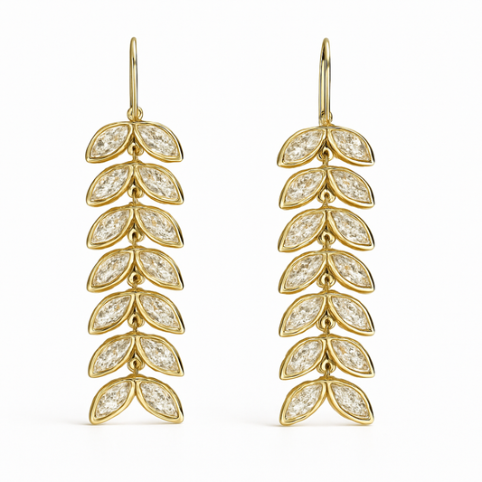 QUISSELLE | 3.31 Ct Marquise Solitaire Diamond Drop Earrings in 14K Yellow Gold