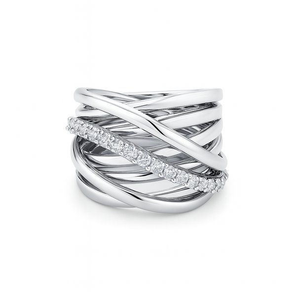 Solene Crest Round Ring | Total 0.45CT Natural | 18K White Gold