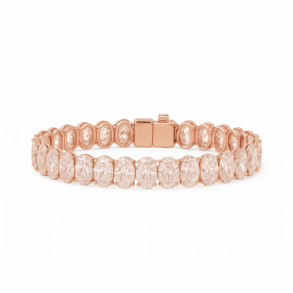 rapture | 31.82 cts oval diamond tennis bracelet in 14k rose gold - lab grown diamond