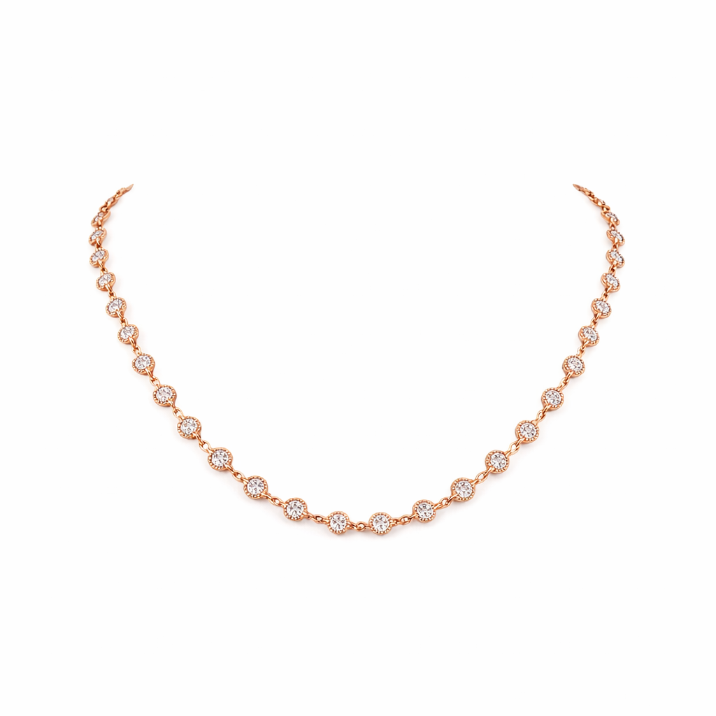 RONDELLE | 5.88 Ct Round Diamond Station Necklace in 14K Rose Gold