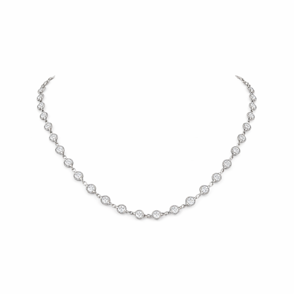 RONDELLE | 5.88 Ct Round Diamond Station Necklace in 14K White Gold