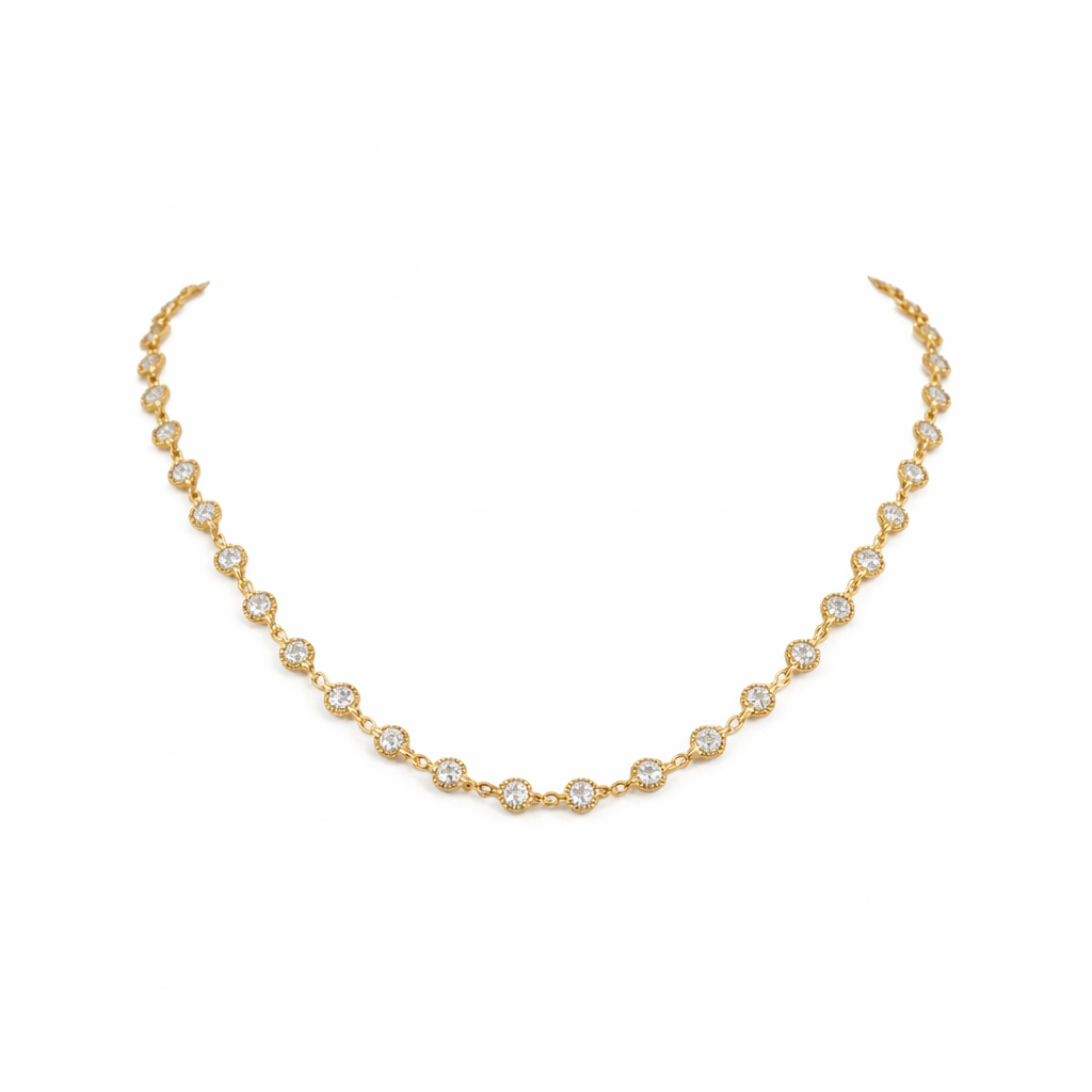 rondelle | 5.88 ct round diamond station necklace in 14k yellow gold