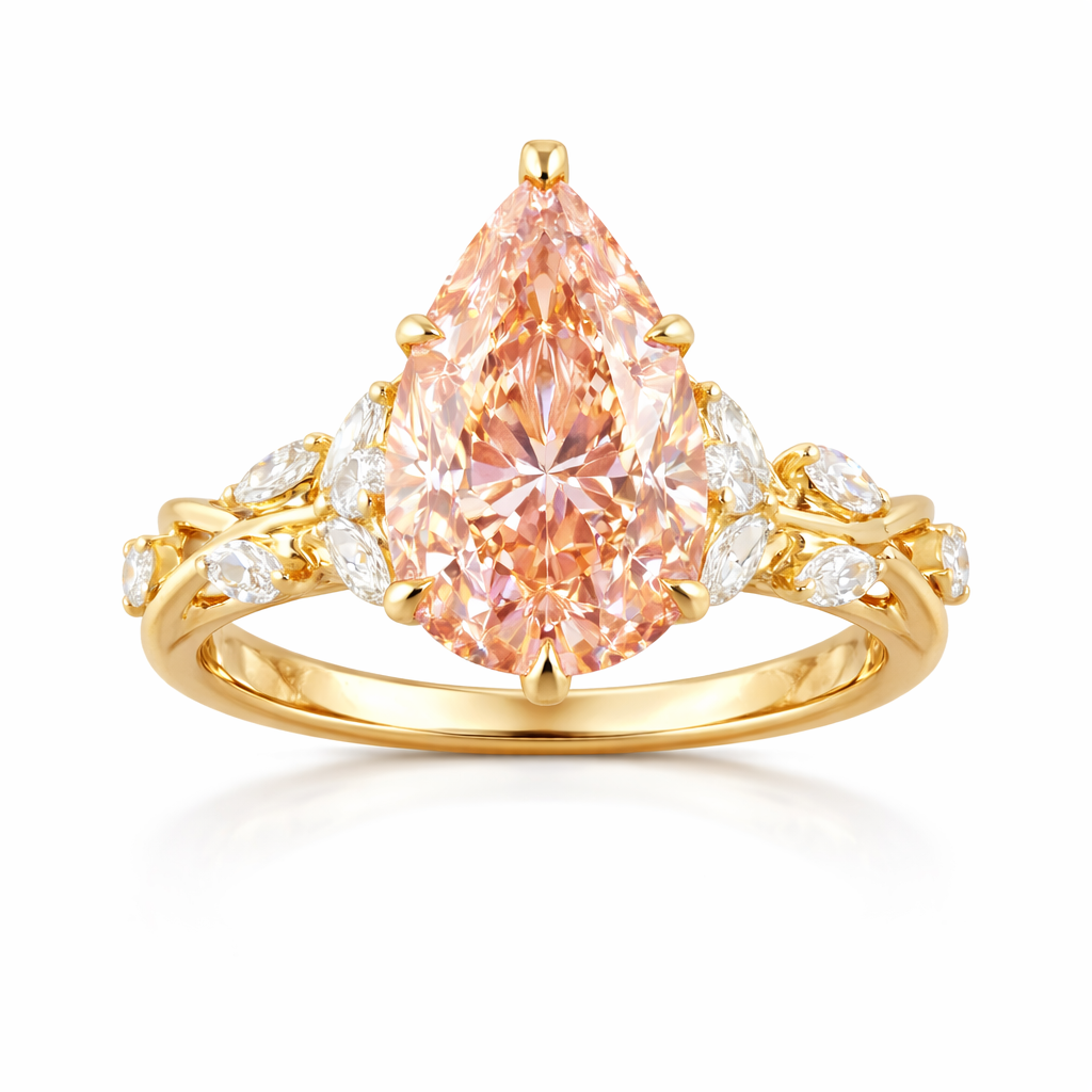 rosavine | 3.12ct pear diamond engagement ring in 14k yellow gold - lab grown diamond