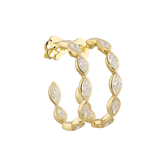 SAFFRON | 3.97 Ct Marquise Diamond C-Hoop Earrings in 14K Yellow Gold