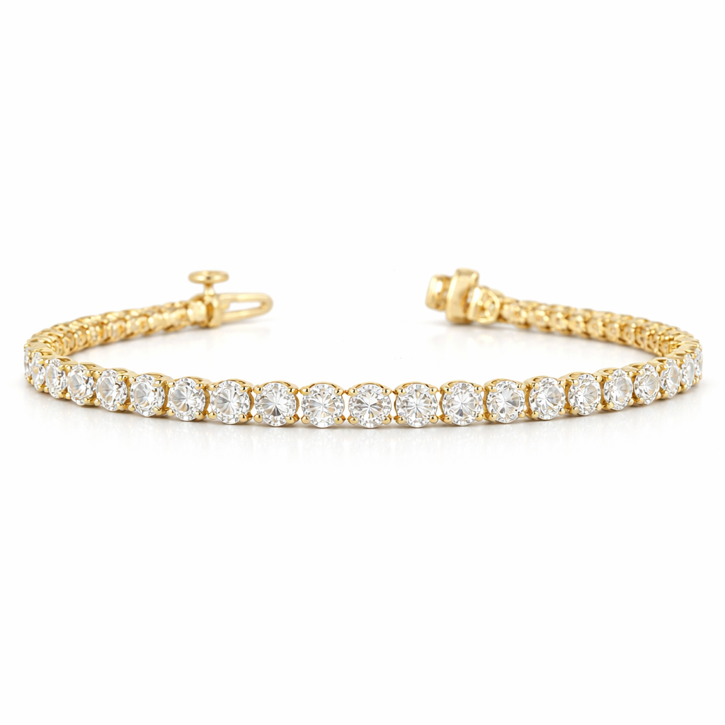 SERAPHIM | 7.7 Ct Round Diamond Tennis Bracelet in 14K Yellow Gold