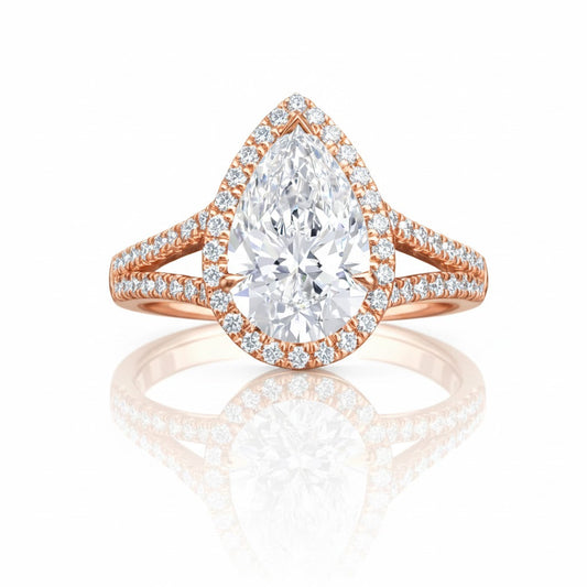 SERAPH | 3.7 Ct Pear Diamond Solitaire on a Split Shank band in 14K Rose Gold - Lab Grown Diamond