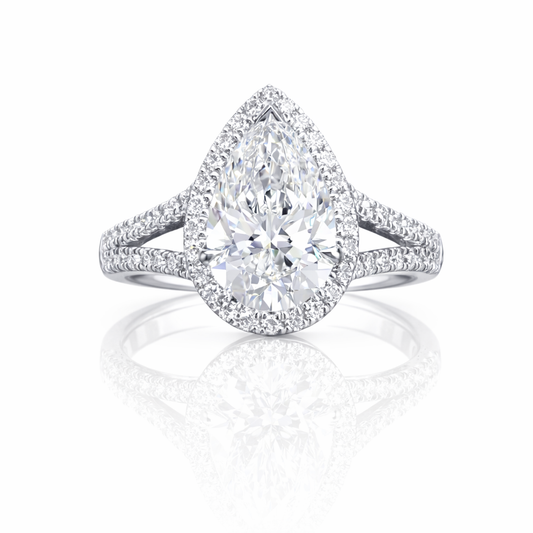 SERAPH | 3.7 Ct Pear Diamond Solitaire on a Split Shank band in 14K White Gold - Lab Grown Diamond