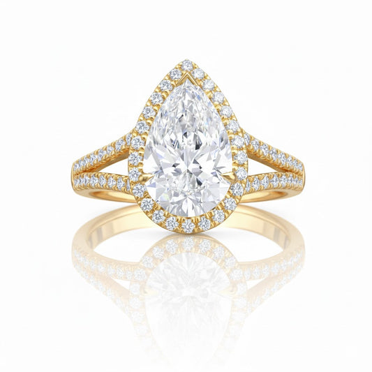 SERAPH | 3.7 Ct Pear Diamond Solitaire on a Split Shank band in 14K Yellow Gold - Lab Grown Diamond