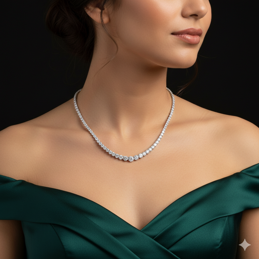 SERELINA| 10.65 Ct Round Riviera Necklace in 14K White Gold