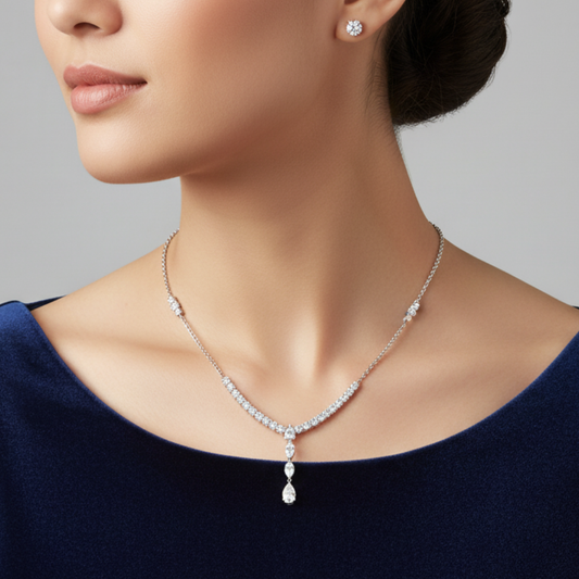 SERENITY | 3.09 Ct Mixed-Shape Diamond Necklace in 14K White Gold