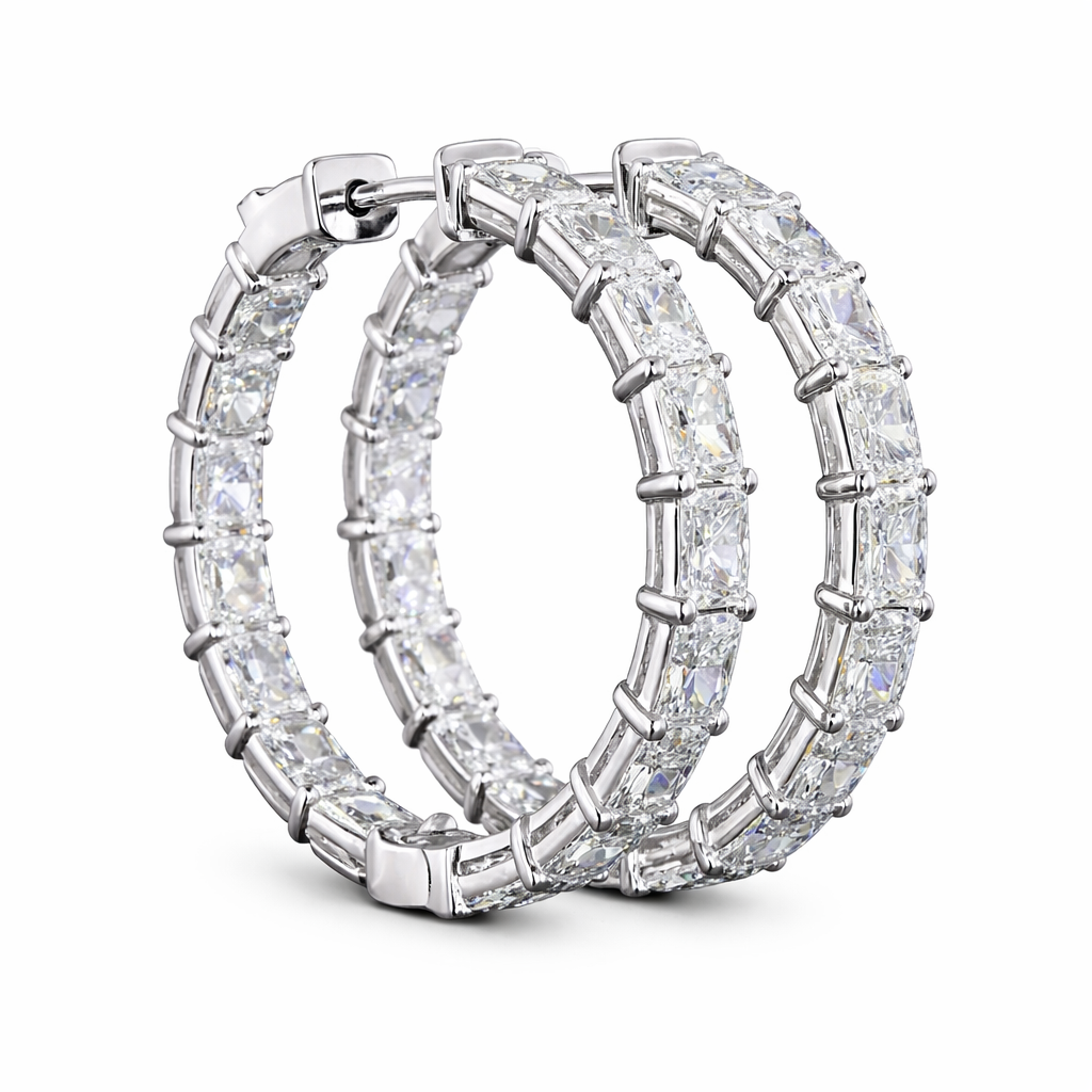 SIENNA | 7.07 Ct Radiant Diamond Hoop Earrings in 14K White Gold