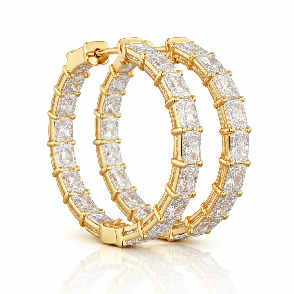 sienna | 7.07 ct radiant diamond hoop earrings in 14k yellow gold