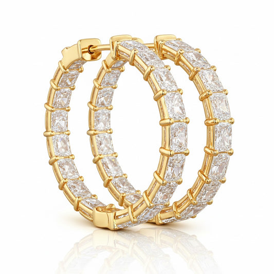 SIENNA | 7.07 Ct Radiant Diamond Hoop Earrings in 14K Yellow Gold