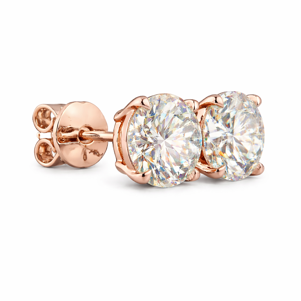 solara | 4.7 ct round diamond stud earrings in 14k rose gold