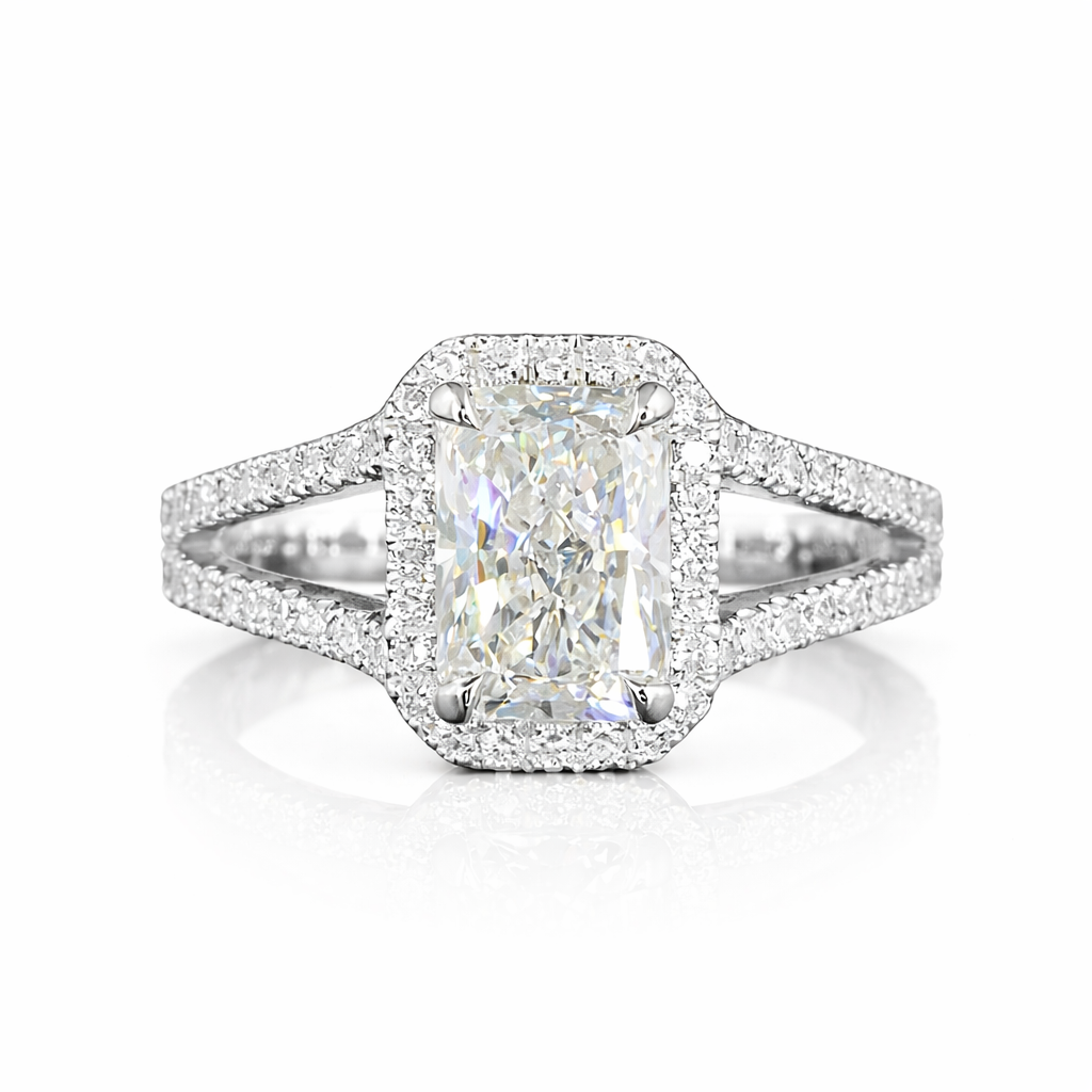 solstice | 2.54 radiant diamond split shank ring in 14k white gold - lab grown diamond