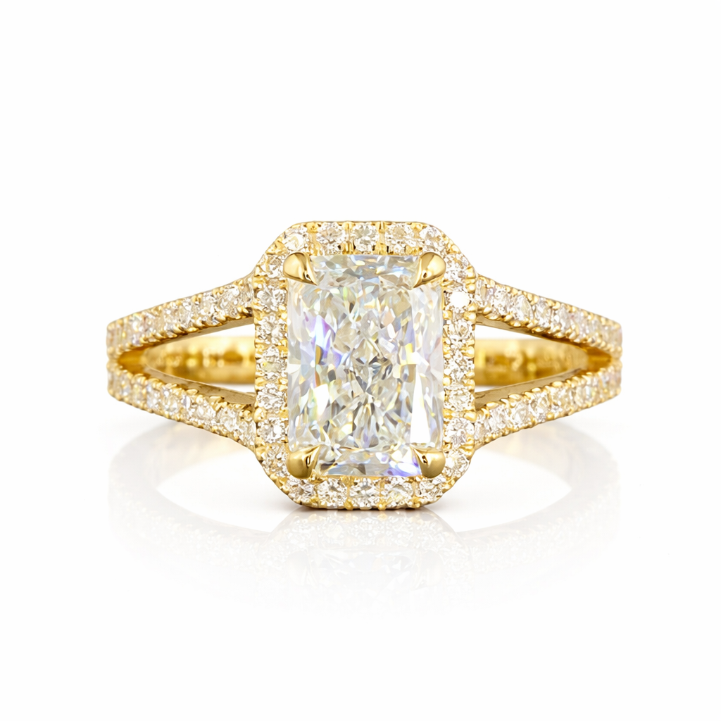 SOLSTICE | 2.54 Radiant Diamond Split Shank Ring in 14K Yellow Gold - Lab Grown Diamond