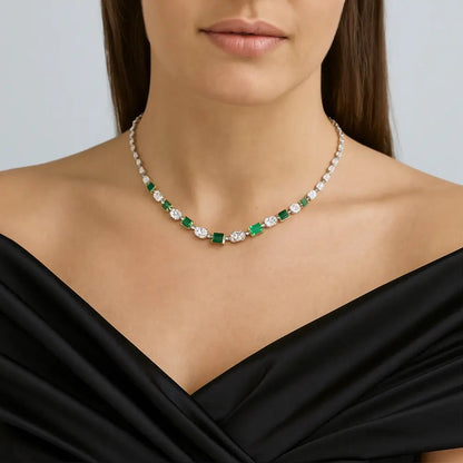 SOPHIA emerald baguette diamond necklace 18.72 cts in 14K white gold
