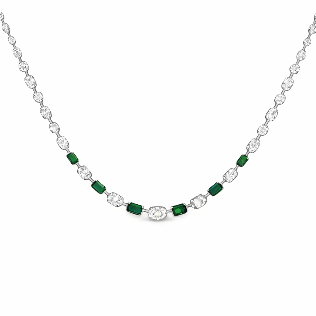 SOPHIA emerald baguette diamond necklace 18.72 cts in 14K white gold