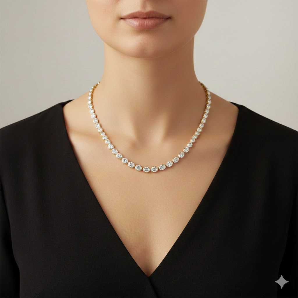 sovereign | 20.87 ct oval diamond riviera necklace in 14k yellow gold