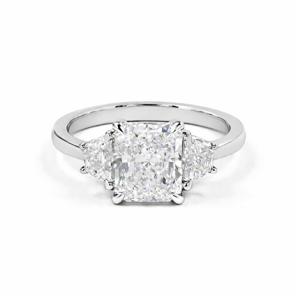 STERLING | 3.86 ct Radiant Diamond Three-Stone Ring | 3.86 in White Gold