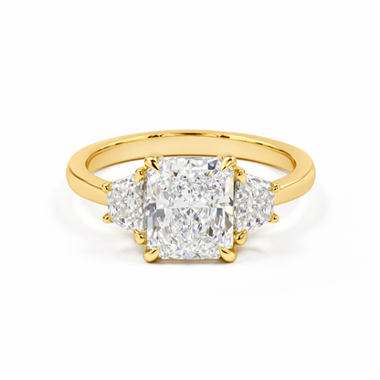 STERLING | 3.86 ct Radiant Diamond Three-Stone Ring | 3.86 in Yellow Gold