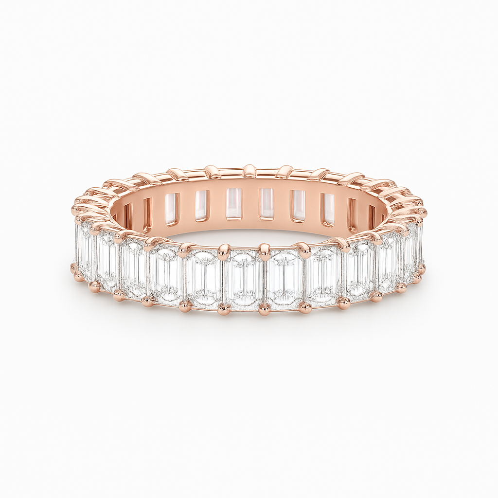 TriVera emerald cut natural diamond band in 18K rose gold by Facets Gems