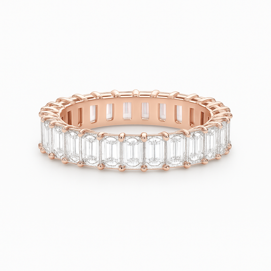 TriVera emerald cut natural diamond band in 18K rose gold by Facets Gems