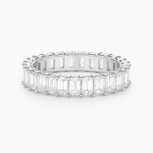 TriVera emerald cut natural diamond band in 18K white gold by Facets Gems