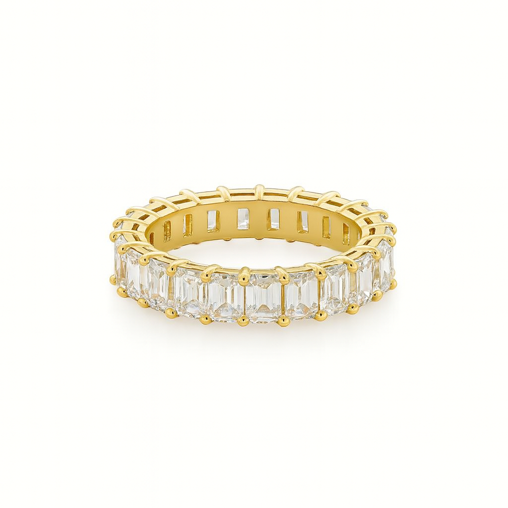 TriVera emerald cut natural diamond band in 18K yellow gold by Facets Gems