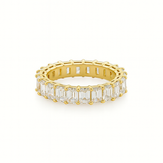 TriVera emerald cut natural diamond band in 18K yellow gold by Facets Gems