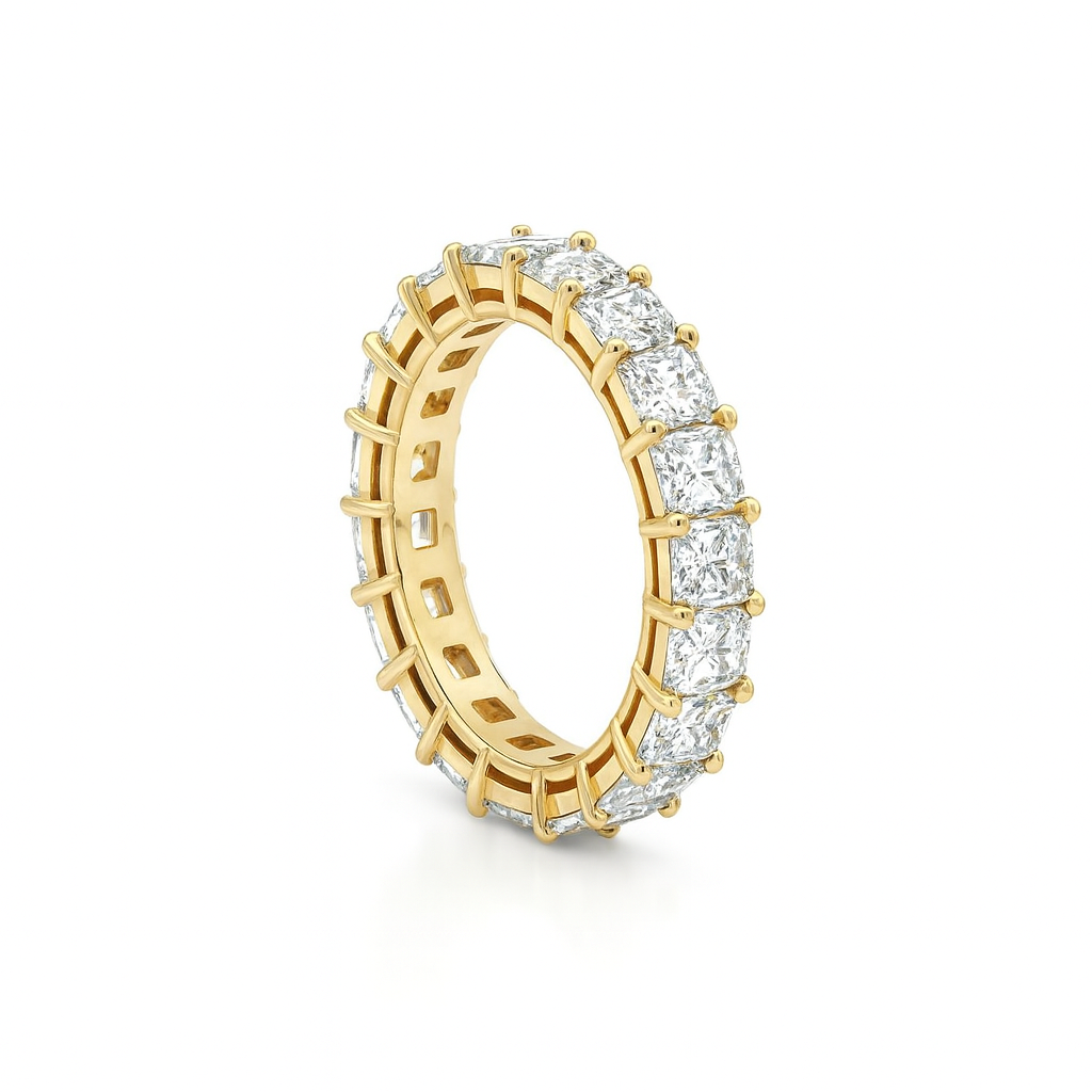 TriVera emerald cut natural diamond band in 18K yellow gold by Facets Gems