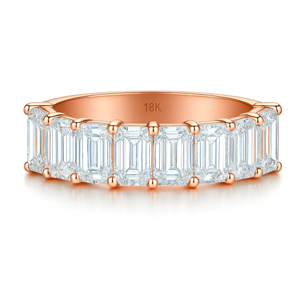 trielle emerald cut natural diamond ring in 18k rose gold with 2.64 carats of natural emerald cut diamonds