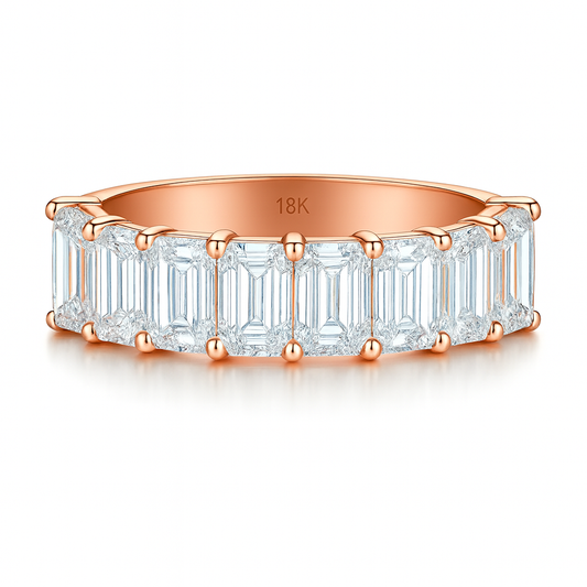Trielle emerald cut natural diamond ring in 18K rose gold with 2.64 carats of natural emerald cut diamonds