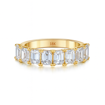 Trielle emerald cut natural diamond ring in 18K yellow gold with 2.64 carats of G color diamonds by Facets Gems