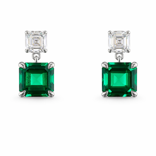 VALENCIA ROYALE 5.43 Ct Asscher Hanging Earrings 14K White Gold