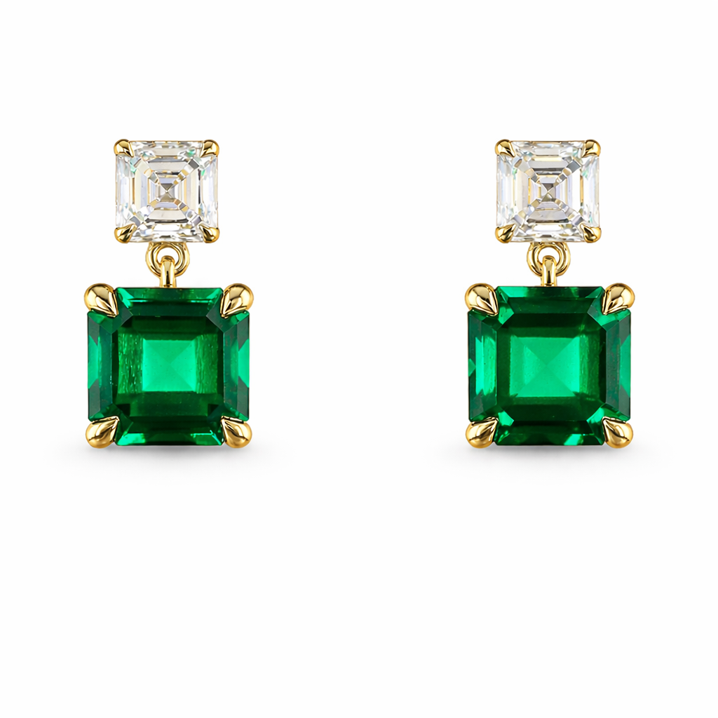 valencia royale 5.43 ct asscher hanging earrings 14k yellow gold
