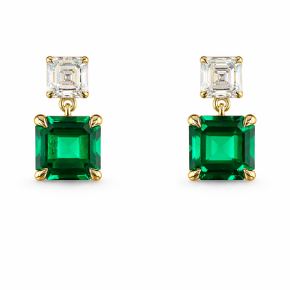 VALENCIA ROYALE 5.43 Ct Asscher Hanging Earrings 14K Yellow Gold