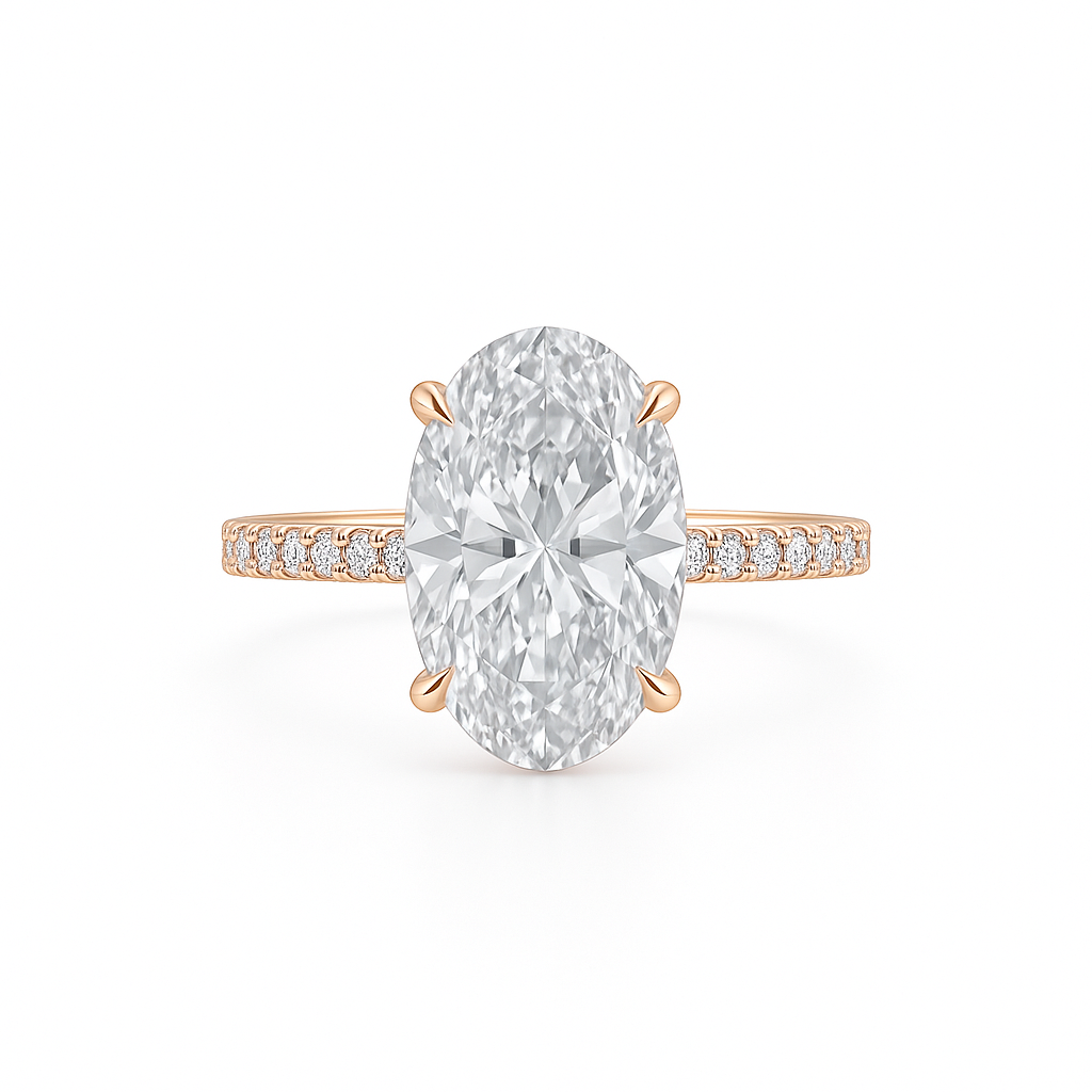vellora | 4.02 carat oval hidden halo ring in 14k rose gold - lab grown diamond