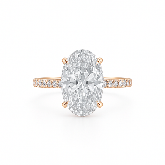 VELLORA | 4.02 Carat Oval Hidden Halo Ring in 14K Rose Gold - Lab Grown Diamond