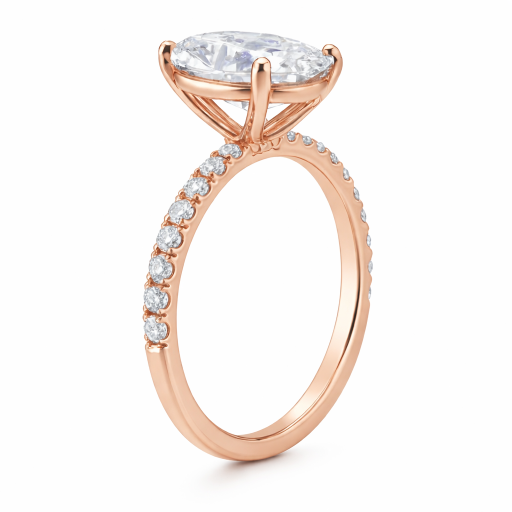 VELLORA | 4.02 Carat Oval Hidden Halo Ring in 14K Rose Gold - Lab Grown Diamond