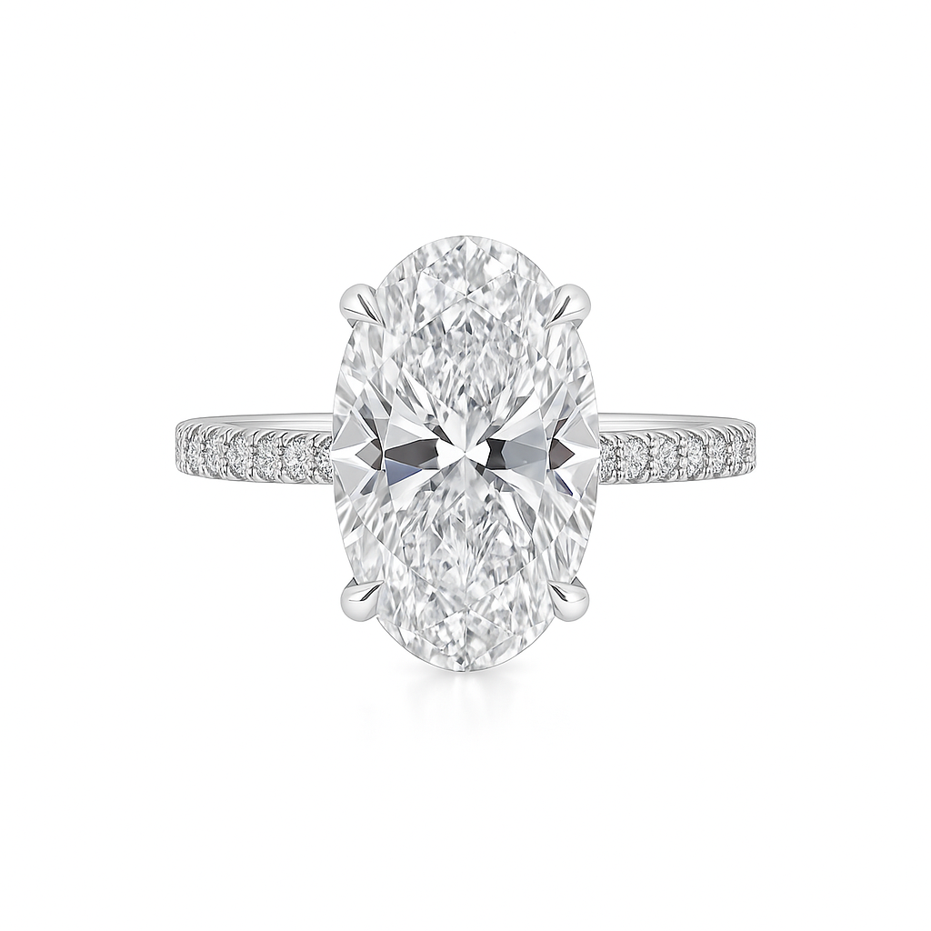 VELLORA | 4.02 Carat Oval Hidden Halo Ring in 14K White Gold - Lab Grown Diamond