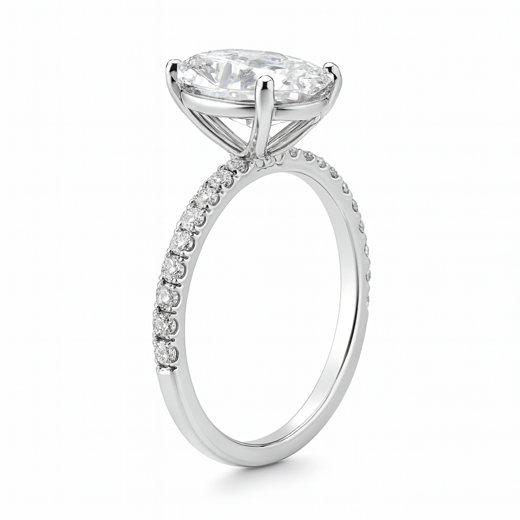 VELLORA | 4.02 Carat Oval Hidden Halo Ring in 14K White Gold - Lab Grown Diamond