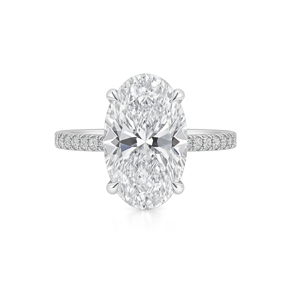 VELLORA | 4.02 Carat Oval Hidden Halo Ring in 14K White Gold - Lab Grown Diamond