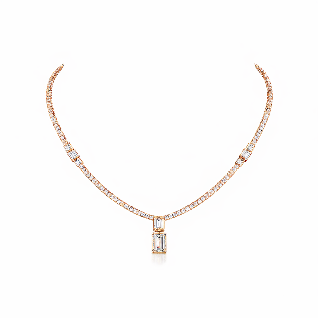 velmira | 7.5 ct mixed-shape diamond necklace in 14k rose gold