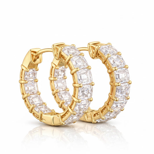 VELOURA | 2.07 Ct Emerald Diamond Huggies Earrings in 14K Yellow Gold