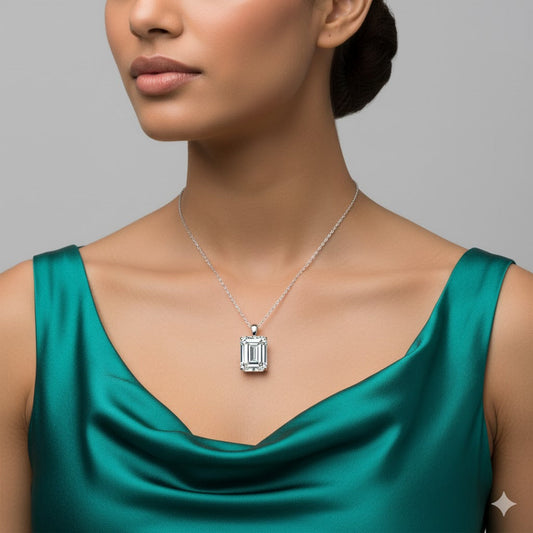 VERA | 3.52 Ct  Emerald Solitaire Pendant in 14K White Gold