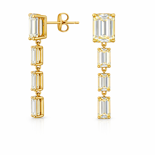 VERENA 2.57 Ct Emerald Hanging Earrings 14K Yellow Gold Diamond